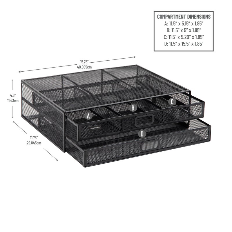 Mind Reader Monitor Stand, Ventilated Laptop Riser, Storage Drawer, Office, Metal Mesh, 15.75"L x 11.75"W x 4.5"H, Black - Image 3